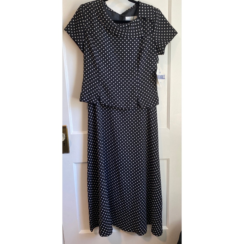 NWT Vintage Danny & Nicole Polka Dot Maxi Dress Black White Size 10